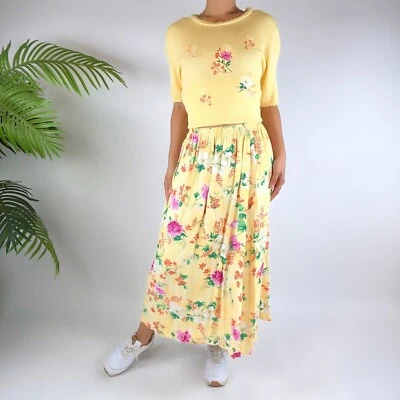 Suéter y Maxi Falda Tejido Cottagecore Abuela Vintage Años 90 Amarillo Floral / Talla: M Foto 1 de 4