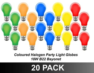 20 x Mixed Coloured Light Globes Bulbs Lamps Party Festoon Bayonet B22 Lamps A60 - Picture 1 of 3