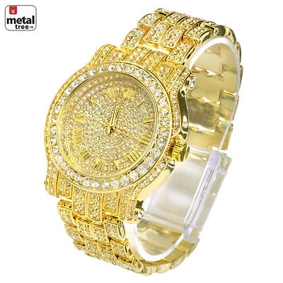 Men's Luxury Hip Hop Gold Plated Lab Diamond Bust Down Iced Band Watch WM 7341G - Image 1 of 3