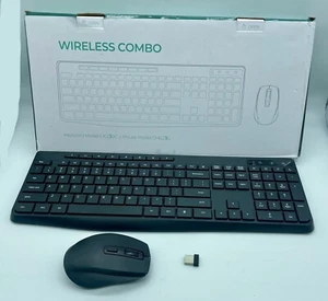 Earlylit 2.4 G USB Full Size Ergonomic Wireless Keyboard Mouse Combo Black - Picture 1 of 5