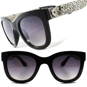 Silver Metal Etching Floral Temples Design Modern Stylish Womens Hot Sunglasses - Picture 1 of 4