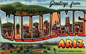Williams AZ Grüße große Briefe Grand Canyon Arizona Leinen Postkarte IP5 - Bild 1 von 2