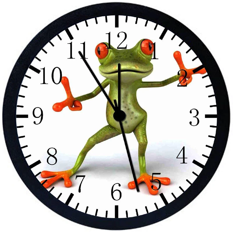 Cute Funny Frog Black Frame Wall Clock Nice For Decor or Gifts E209 - Image 1 of 1
