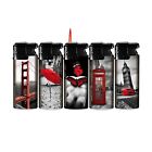  Feuerzeug Gas Feuerzeuge mit Jet Flamme Motiv Serie Stdte schwarz rot
