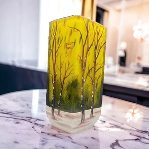 Daum Nancy Style Vase Square Shape 21.5cm Glass Made in Romania Certified art - Picture 1 of 12