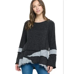 Yak & Yeti Patchwork Colorblock Sweater Black Raw Trim Size S NWT Lagenlook - Picture 1 of 12