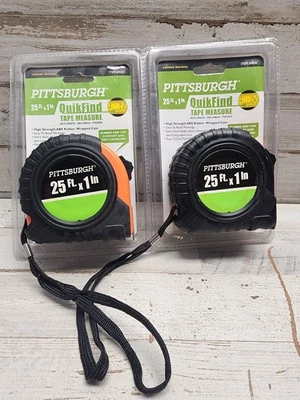Lot of 2 Pittsburgh 25ft x 1in Quik Find Tape Measure w/Lanyard Belt Clip #69030 - Image 1 of 4