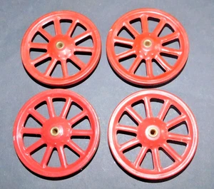 4 roues de chariot meccano  rouge avec la visserie 9 rayons diametre 7.5 cm - Picture 1 of 2