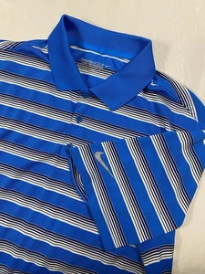 Nike Golf Tour Performance Mens Medium White Blue Black Stripe Dri Fit Polo - Picture 1 of 8