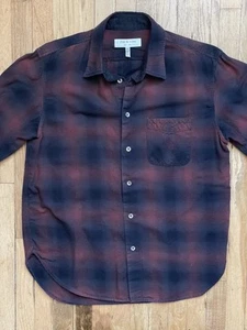 Rag & Bone Sz M Black & Burgundy Geometric Light Cotton Flannel Shirt - Picture 1 of 5