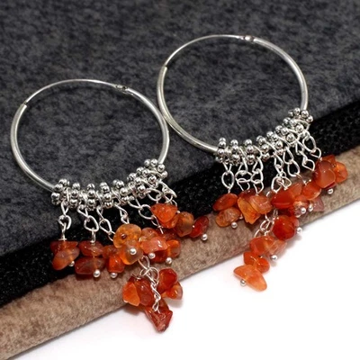 Impresionantes pendientes de cornalina enchapados en plata 925 con cuentas piedras preciosas 2,5" JW Foto 1 de 3