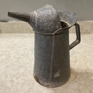 Vintage 1 Liquid Gallon Galvanized Oil Pour Can W Solid Funnel Spout And Handle - Picture 1 of 13