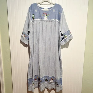 Vintage Quacker Factory Snowman Cotton Nightgown House Dress Plus Size 2X - Bild 1 von 6