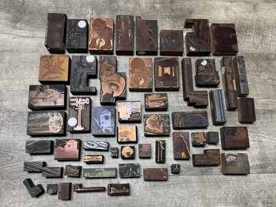 Vintage Copper Printing Blocks Lot Industrial Tools Machinery Letterpress 1920s - Image 1 of 4