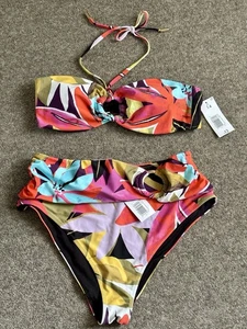 MATALAN ET VOUS Multicoloured Tropical Bandeau Bikini Set - Both UK 14 BNWTS £24 - Picture 1 of 14