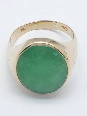 Anillo Cabujón Oro Amarillo Sólido 14K Corte Ovalado Jade Verde Talla 12.75 (AP1138483) Foto 1 de 4