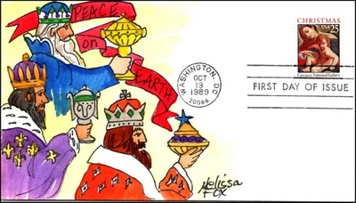 Scott 2427 25 Cents Christmas Melissa Fox Hand Painted FDC #3 - Image 1 of 2