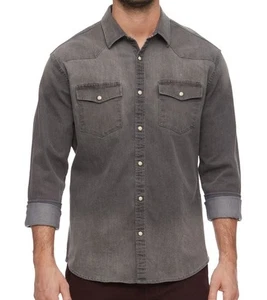 NWT 2XL THREADGRIT Men's Emmett Vintage Washed Medium Black Denim Western Shirt - Picture 1 of 7