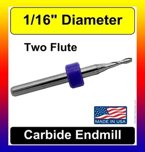 1/16" Dia. End Mill, Carbide Two-Flute, .250" Depth, ONE Pc. Made in USA UMT114 - Picture 1 of 5