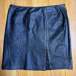 Venezia Vintage Damen schwarz 100 % Leder Nieten Schlitz Rock Plus Gr. 18 gefüttert Neu mit Etikett - Bild 1 von 8
