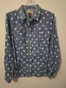 Bit & Bridle Ladies long Sleeve Button Down Shirt Size M Horses 100% cotton  - Picture 1 of 5