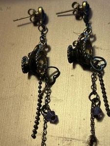 ANNA SUI DESIGNER TEACUP HEART CRYSTAL DROP DANGLE STATEMENT EARRINGS RUNWAY - Picture 1 of 1