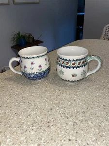 Set Of 2 UNIKAT Boleslawiec Polish Pottery Bubble Mugs 16 oz, Hand Made - Picture 1 of 7