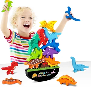 Montessori Dinosaur Toys for 2 3 4 Year Old Boys - Wooden Stacking Dinosaur Toys - Picture 1 of 12
