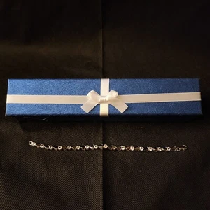 Bracciale Tennis Artigianale Argento Sterling Graduato Nero Pietra Preziosa Trasparente - Foto 1 di 9