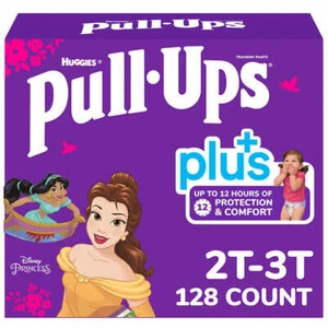 Huggies Pull-Ups Plus Trainingshose für Mädchen - 2T-3T (18-34 lb/8-15 kg) - 128 Stück - Bild 1 von 3