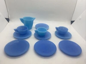 Akro Achatblau Glas Menge 11 - 3 Tassen 7 Teller Kinder Miniatur Spielzeug Geschirr - Bild 1 von 14