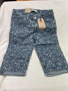 Levi's Skimmer Capri Flower Jeans Girls Size 12 Reg Adjustable Waist NWT 12" ins - Picture 1 of 5