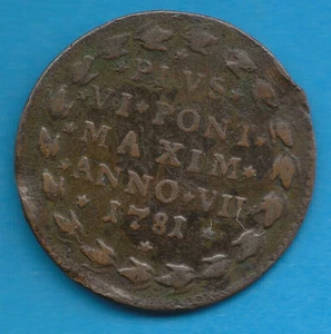 QQ29-ÉTAT PONTIFICAL-PIE VI (1775/99) MOITIÉ BAIOCCO 1781 - Picture 1 of 2