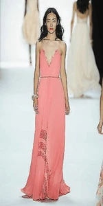 Badgley Mischka Modelo Coral Plisado Pasarela Vestido Formal Nuevo con Etiquetas - Imagen 1 de 8