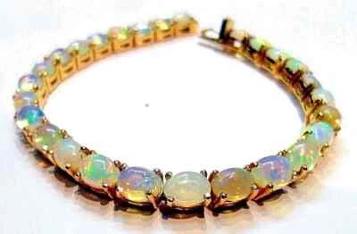 AAA+Fogo Opala Pedra Preciosa Pulseira Banhada a Ouro 925 Prata Esterlina Presente de Dama de Honra - Imagem 1 de 4