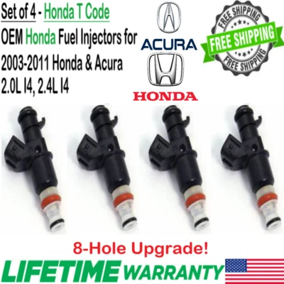 4 Units OEM Honda 8-Hole Upgrade Fuel Injectors For 2005, 2006 Acura RSX 2.0L I4 - Image 1 of 4