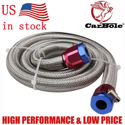 3/8" Hose 3ft. Stainless Steel Braided Fuel Line Kit New with Two Clamps AN6 - Image 1 of 4