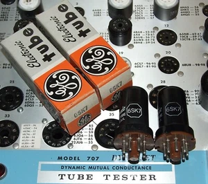 2 new 6SK7 GE tubes NOS NIB USA Industrial grade brown micanol base TESTED EXC - Picture 1 of 3