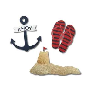Roeda Brighten Life Set of 3 Metal Art Magnets BEACH Ahoy Anchor Sandcastle USA - Picture 1 of 2
