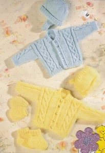 Baby knitting pattern copy cardigans hats bootees premmie in 8 ply - Picture 1 of 2