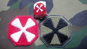 US ARMY~EIGHTH ARMY~HEADQUARTERS 8th ARMY~METAL ENAMEL CREST-D.U.I.+PATCHES-SSI  - Picture 1 of 8