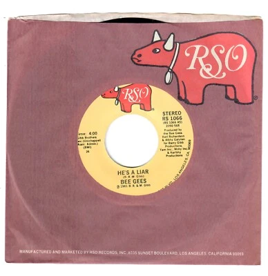 The Bee Gees 1981 RSO 45rpm "He's A Liar" b/w "He's A Liar" (Instrumental) NM - Image 1 of 2