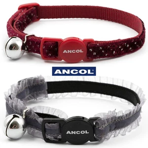 Anker Samt Katze Halsband funkelnde Schnickschnack rot rosa grau Kaffee Sicherheitsschnalle Glocke - Bild 1 von 5