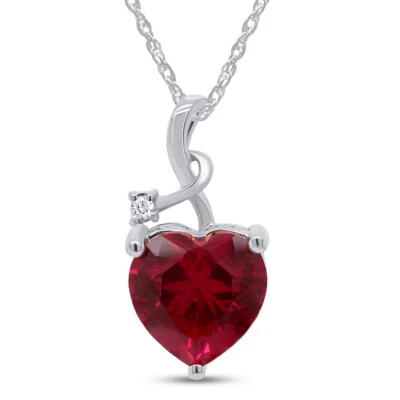 Heart Shape Ruby & White Topaz Diamond Pendant Necklace Solid 925 Sterling — 第 1/4 张图片