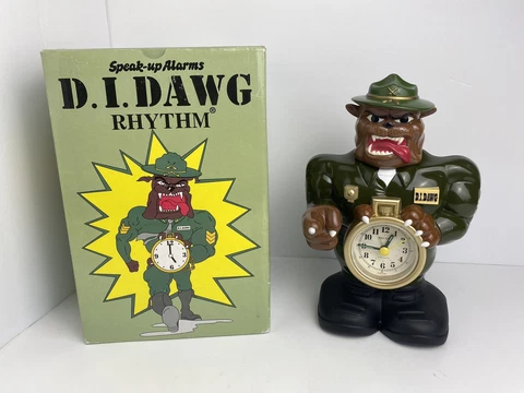 Vintage D.I. Dawg (Barking Sargent)  Quartz Talking Alarm Clock Open Box RARE Cover