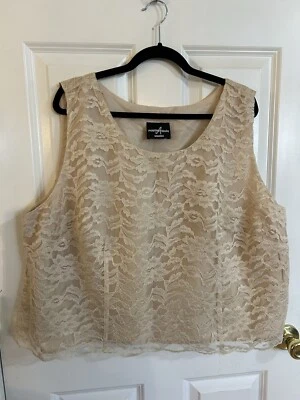 VTG Positive Attitude Shirt Womans 24 Lace Floral Crop Sleeveless Top Beige - Image 1 of 4