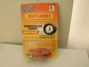 1990 MATCHBOX SUPERFAST MB3 RED 911 TURBO BLACK PORSCHE LETTERS NEW ON CARD - Picture 1 of 6