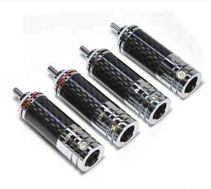 4x hifi Rhodium Plated Non Solder Carbon Fiber RCA Connector Plug audio 9mm - Picture 1 of 3