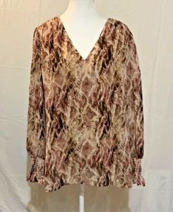 ANNE KLEIN- Women's Snakeskin Pullover Tunic- Shear w/ Lining-Poet Sleeve-Size L - Picture 1 of 15