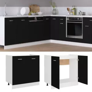 Kitchen Sink Bottom Cabinet Black Modern Storage Cupboard Kitchen Furniture - Picture 1 of 11